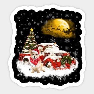 Red Truck Xmas Tree Corgi Christmas Sticker